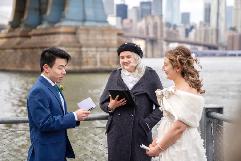 wedding ceremony by the Manhattan Bridge